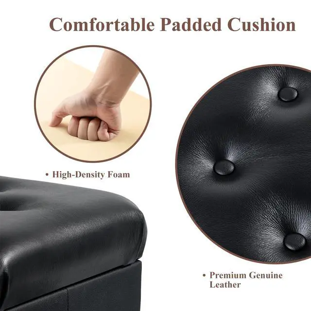 Alt view image 6 of 7 - Genuine Leather Piano Bench with Storage, Adjustable Height Keyboard Bench with High-Density Sponge Cushion,Curved Legs for Piano/Keyboard, Supports Duet Playing,Black