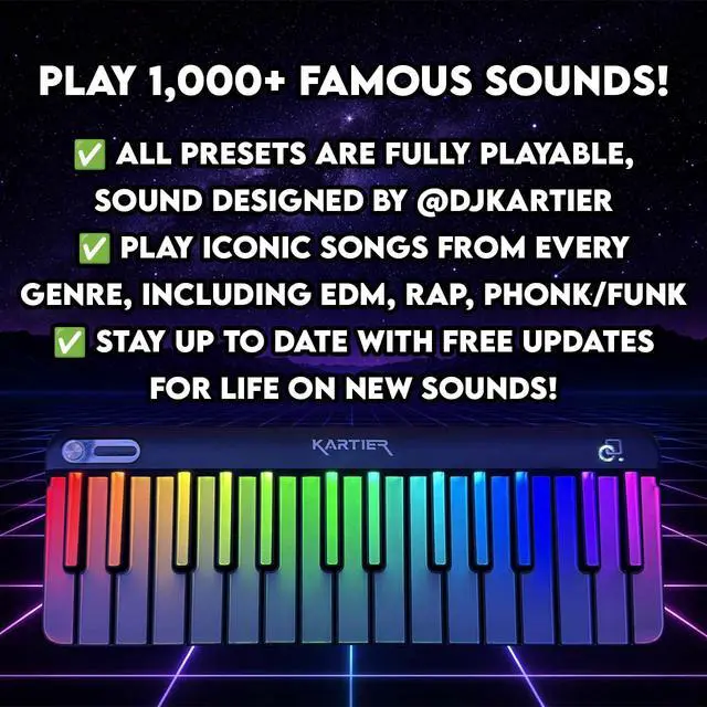 Alt view image 3 of 7 - Piano MIDI Keyboard, Includes 1,000+ Famous Sounds/Presets, LED Light-Up Keys, Bluetooth & Wired Connection, IOS/Android & Desktop App Included