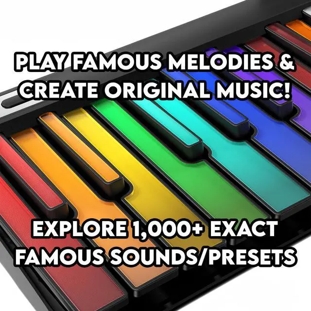 Alt view image 2 of 7 - Piano MIDI Keyboard, Includes 1,000+ Famous Sounds/Presets, LED Light-Up Keys, Bluetooth & Wired Connection, IOS/Android & Desktop App Included