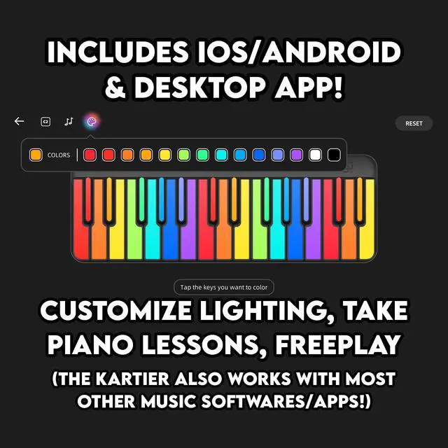 Alt view image 5 of 7 - Piano MIDI Keyboard, Includes 1,000+ Famous Sounds/Presets, LED Light-Up Keys, Bluetooth & Wired Connection, IOS/Android & Desktop App Included