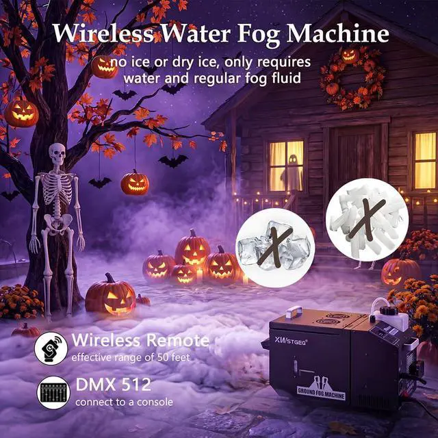 Alt view image 3 of 7 - 1200W Low Lying Ground Fog Machine DMX512 Wireless Remote Control | Adjustable Fog Output, Anti-Dry Pump Protection, Stainless Steel Tank for Wedding Halloween DJ Stage
