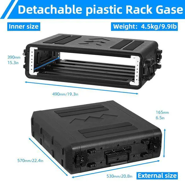 Alt view image 2 of 6 - 2U Rack Case Shallow 17" Depth, 19" Rackmount Flight Cases Easy Installation Portable Carry Watertight Dust Proof 2 Space Shockproof Mount Racks with Microphone Compartments Space Saving