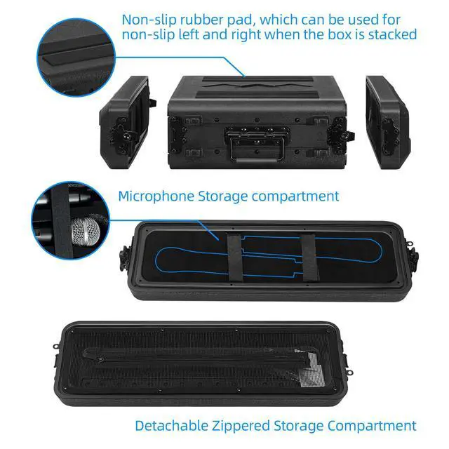Alt view image 3 of 6 - 2U Rack Case Shallow 17" Depth, 19" Rackmount Flight Cases Easy Installation Portable Carry Watertight Dust Proof 2 Space Shockproof Mount Racks with Microphone Compartments Space Saving