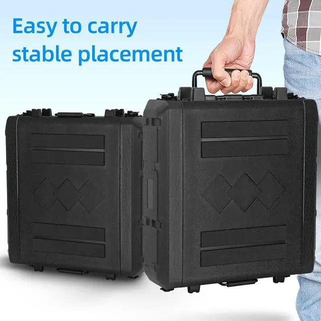 Alt view image 4 of 6 - 2U Rack Case Shallow 17" Depth, 19" Rackmount Flight Cases Easy Installation Portable Carry Watertight Dust Proof 2 Space Shockproof Mount Racks with Microphone Compartments Space Saving