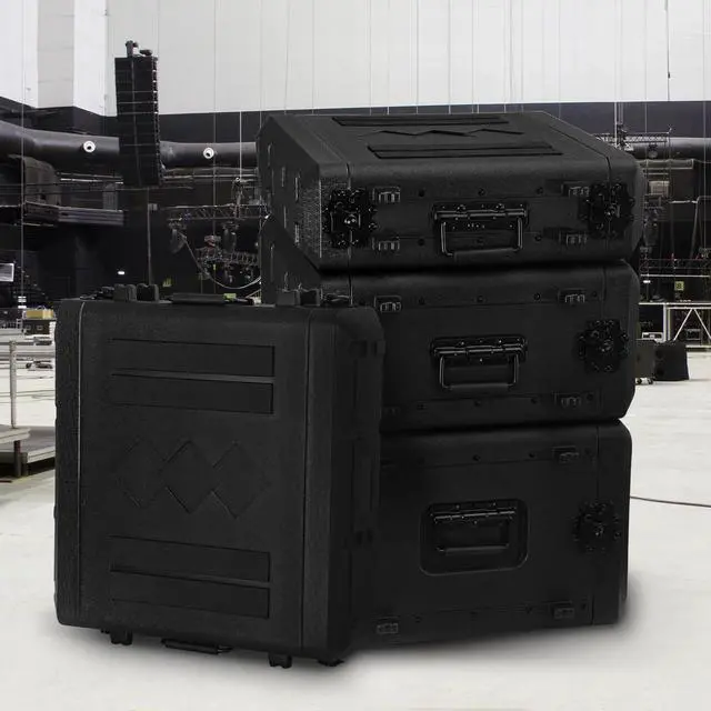 Alt view image 6 of 6 - 2U Rack Case Shallow 17" Depth, 19" Rackmount Flight Cases Easy Installation Portable Carry Watertight Dust Proof 2 Space Shockproof Mount Racks with Microphone Compartments Space Saving
