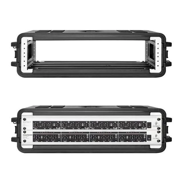 Alt view image 5 of 6 - 2U Rack Case Shallow 17" Depth, 19" Rackmount Flight Cases Easy Installation Portable Carry Watertight Dust Proof 2 Space Shockproof Mount Racks with Microphone Compartments Space Saving