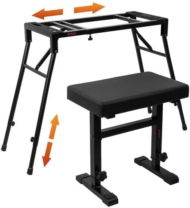 Main image of Collapsible Piano Keyboard Stand & Bench Set, Portable Digital Piano Stand for 54-88 Key Electric Pianos & Adjustable Piano Bench, Music Keyboard Bench Seat, Chair, Black, SKT-01 & SPB-M60