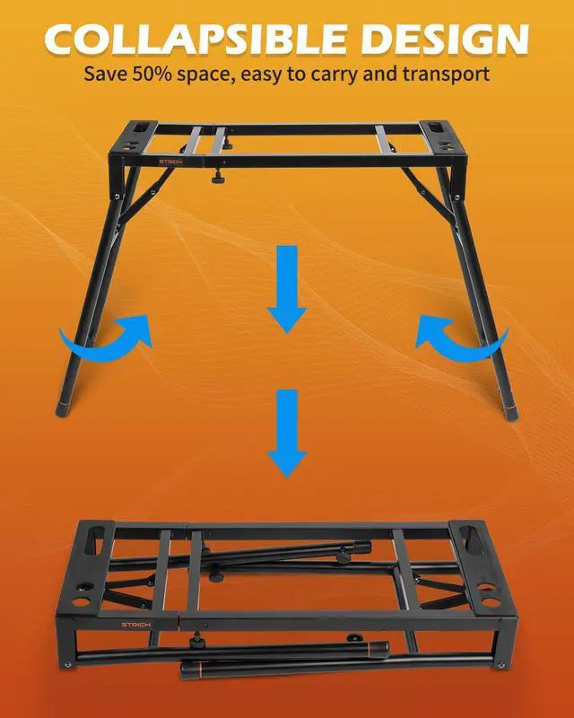 Alt view image 4 of 7 - Collapsible Piano Keyboard Stand & Bench Set, Portable Digital Piano Stand for 54-88 Key Electric Pianos & Adjustable Piano Bench, Music Keyboard Bench Seat, Chair, Black, SKT-01 & SPB-M60