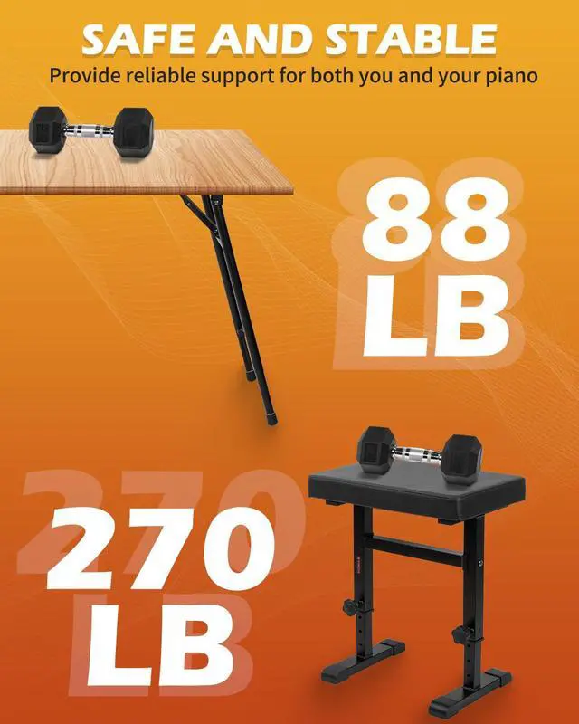 Alt view image 7 of 7 - Collapsible Piano Keyboard Stand & Bench Set, Portable Digital Piano Stand for 54-88 Key Electric Pianos & Adjustable Piano Bench, Music Keyboard Bench Seat, Chair, Black, SKT-01 & SPB-M60