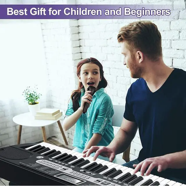 Alt view image 3 of 7 - 61-Key Electronic Keyboard Piano for Beginners, Complete Home Digital Piano Set with Microphone, Headphones, Adjustable x-Stand, Stool, Sheet Music Holder, and Note Stickers, Ideal Starter Kit