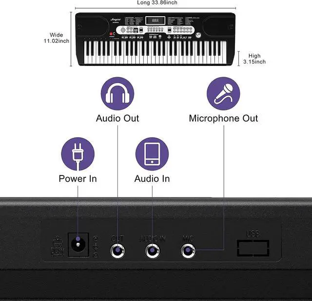 Alt view image 4 of 7 - 61-Key Electronic Keyboard Piano for Beginners, Complete Home Digital Piano Set with Microphone, Headphones, Adjustable x-Stand, Stool, Sheet Music Holder, and Note Stickers, Ideal Starter Kit