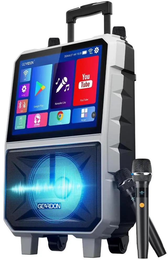 Main image of 15.6" Full HD Touch Screen Karaoke Machine for Adults | Karaoke System, Lyrics Display, WiFi YouTube Video Playback, 2 Wireless Mics, Portable Bluetooth Speaker for Outdoor Party