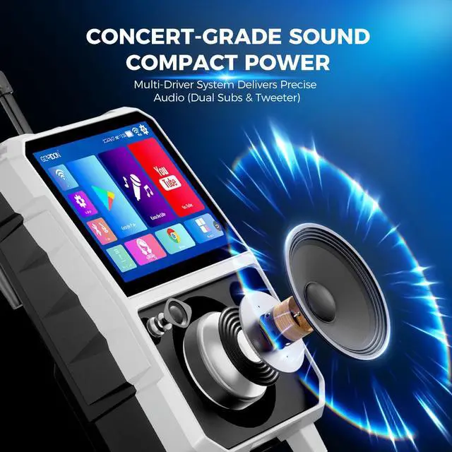 Alt view image 6 of 7 - 15.6" Full HD Touch Screen Karaoke Machine for Adults | Karaoke System, Lyrics Display, WiFi YouTube Video Playback, 2 Wireless Mics, Portable Bluetooth Speaker for Outdoor Party