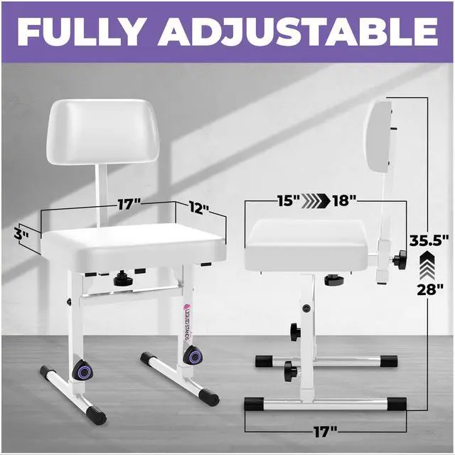 Alt view image 2 of 6 - White Adjustable Piano Bench with Backrest Music Keyboard Bench Seat for Digital & Electric Pianos - Musicians Stylish Seating, Comfortable, Sturdy, Padded Cushion - Piano Stool Chair