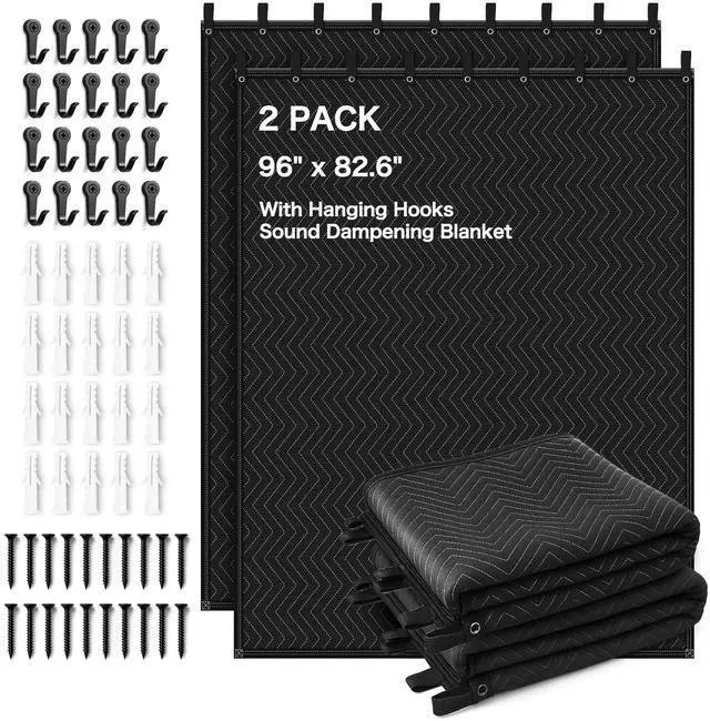 Main image of 2 PCS Extra Large Sound Dampening Blanket,96"x 80" Sound Absorbing Studio Blanket Panel with Grommets for Wall Hanging,Noise Cancelling Studio Acoustic Curtain/Light Blocker/Soundproof Moving Blanket