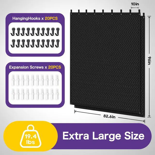 Alt view image 4 of 7 - 2 PCS Extra Large Sound Dampening Blanket,96"x 80" Sound Absorbing Studio Blanket Panel with Grommets for Wall Hanging,Noise Cancelling Studio Acoustic Curtain/Light Blocker/Soundproof Moving Blanket