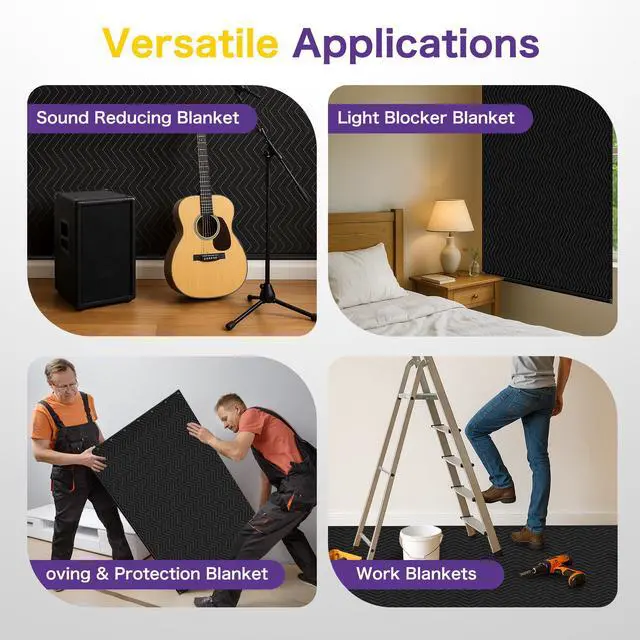 Alt view image 7 of 7 - 2 PCS Extra Large Sound Dampening Blanket,96"x 80" Sound Absorbing Studio Blanket Panel with Grommets for Wall Hanging,Noise Cancelling Studio Acoustic Curtain/Light Blocker/Soundproof Moving Blanket