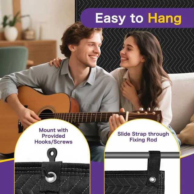 Alt view image 5 of 7 - 2 PCS Extra Large Sound Dampening Blanket,96"x 80" Sound Absorbing Studio Blanket Panel with Grommets for Wall Hanging,Noise Cancelling Studio Acoustic Curtain/Light Blocker/Soundproof Moving Blanket