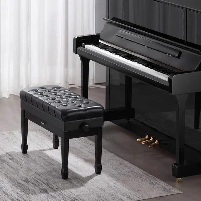 Alt view image 2 of 7 - Piano Bench, 29.5" x 14" x 20.3", Duet Keyboard Piano Chair with 20.3"-23.4 Adjustable Height, Padded Cushion, Storage Compartment for Music Books, Wooden Piano Stool Seat, for Vanity, Bedroom