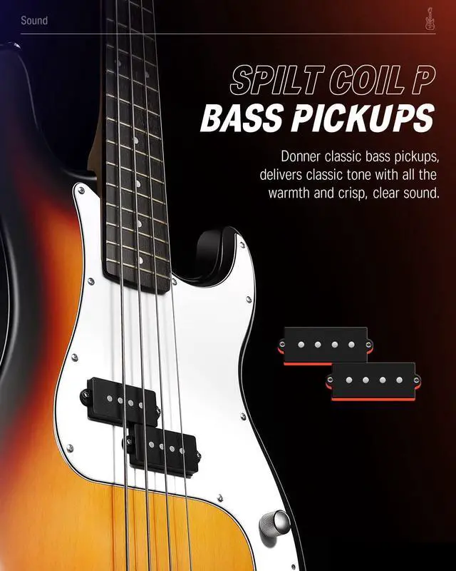 Alt view image 2 of 7 - Electric Bass Guitar 4 Strings Full-Size Standard Bass PB-Style Beginner Kit Sunburst for Starter with Free Online Lesson Gig Bag Guitar Strap and Guitar Cable, DPB-510S