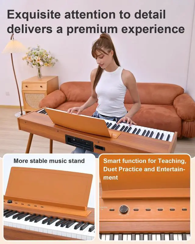 Alt view image 3 of 7 - 88 Key Full Weighted Electric Piano Keyboard with Stand-Professional Digital Piano, Full-Size Hammer-Action Keyboard for Beginners, with Sheet Music Stand, Pedal, USB-MIDI & Headphone Mode