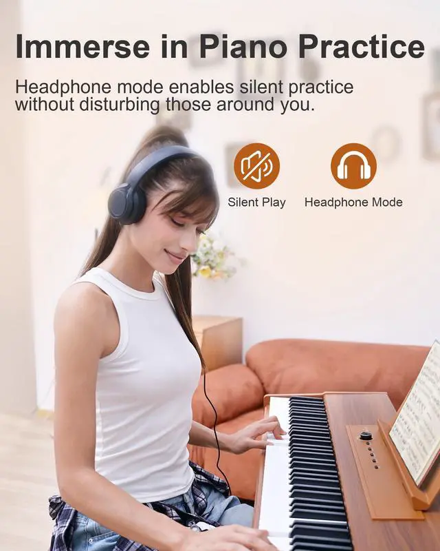 Alt view image 4 of 7 - 88 Key Full Weighted Electric Piano Keyboard with Stand-Professional Digital Piano, Full-Size Hammer-Action Keyboard for Beginners, with Sheet Music Stand, Pedal, USB-MIDI & Headphone Mode