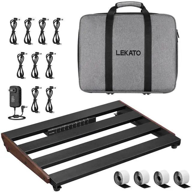 Main image of Pedal board, Guitar Pedal Board with Built-in Power Supply, 15.5x11x2" 2.1LB, Aluminium Alloy Powered PedalBoard with Carry Bag, Pedal Cables, Adhesive Hookside Tape