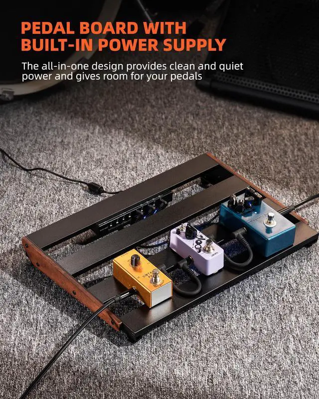 Alt view image 3 of 7 - Pedal board, Guitar Pedal Board with Built-in Power Supply, 15.5x11x2" 2.1LB, Aluminium Alloy Powered PedalBoard with Carry Bag, Pedal Cables, Adhesive Hookside Tape