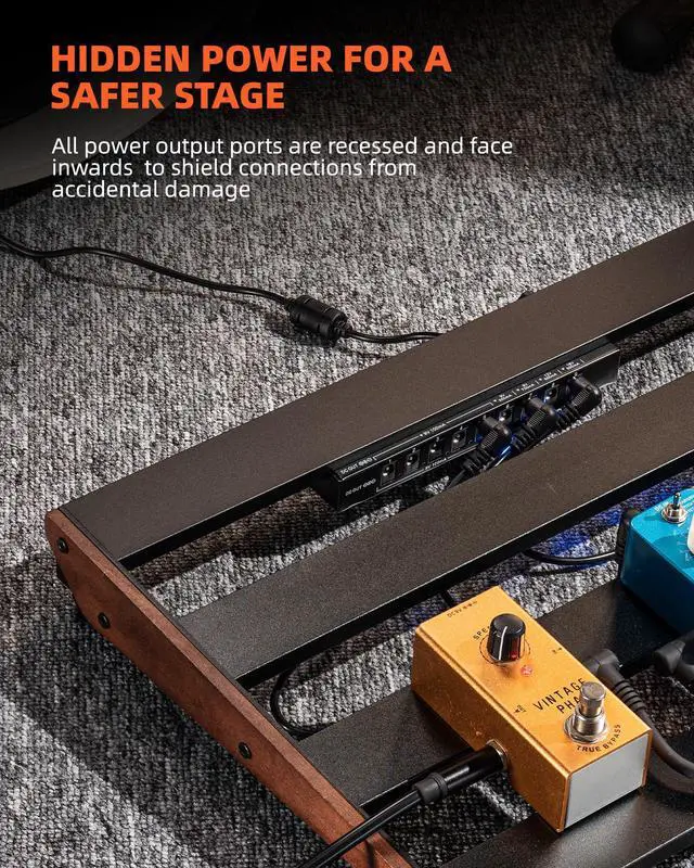 Alt view image 4 of 7 - Pedal board, Guitar Pedal Board with Built-in Power Supply, 15.5x11x2" 2.1LB, Aluminium Alloy Powered PedalBoard with Carry Bag, Pedal Cables, Adhesive Hookside Tape