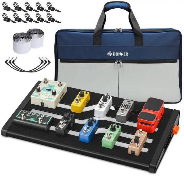 Main image of Guitar Effects Pedal Board, DB-S200 Large Power Supply Pedalboard Set with Convertible Bag Backpack, 60" Adhesive Backed Hook-and-Loop and Power Supply Mounting Device,18.11" x 12.76"