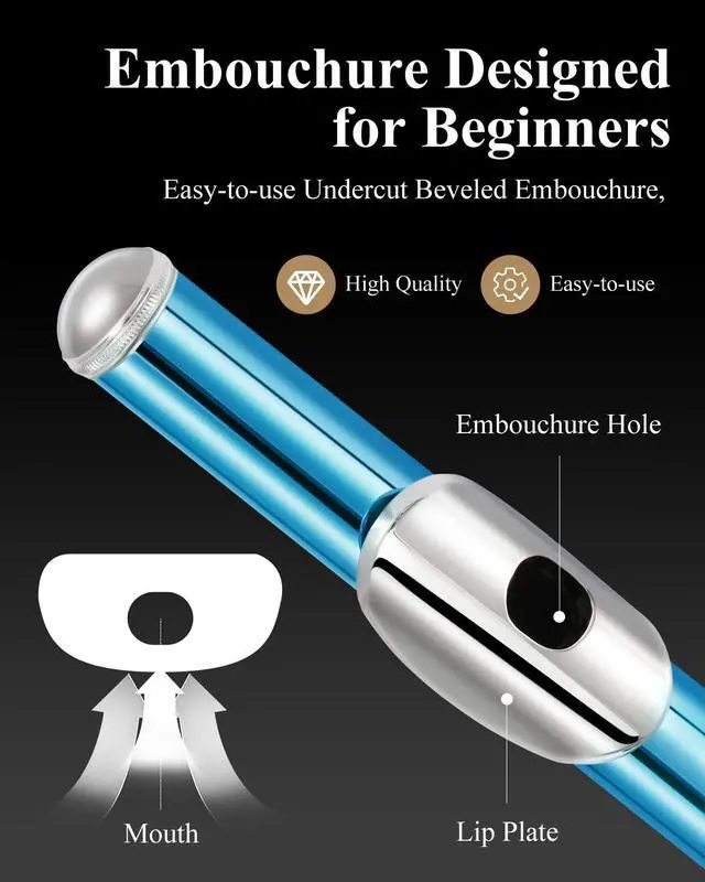 Alt view image 2 of 7 - Closed Hole 16 Keys Flute for Beginner Kids Student with Fingering Chart, Cleaning Kit, Stand, Case, Gloves, Tuning Rod, Sky Blue, EFL-1SB