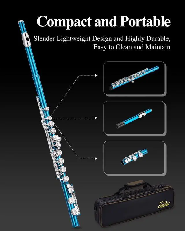 Alt view image 7 of 7 - Closed Hole 16 Keys Flute for Beginner Kids Student with Fingering Chart, Cleaning Kit, Stand, Case, Gloves, Tuning Rod, Sky Blue, EFL-1SB