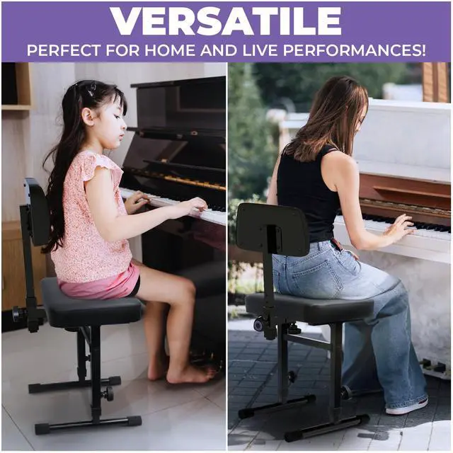Alt view image 6 of 6 - Piano Bench Adjustable Stool Music Keyboard Bench with Backrest Seat for Piano Keyboard Stand with Black Padded Cushion for Musicians Piano Stool Chair