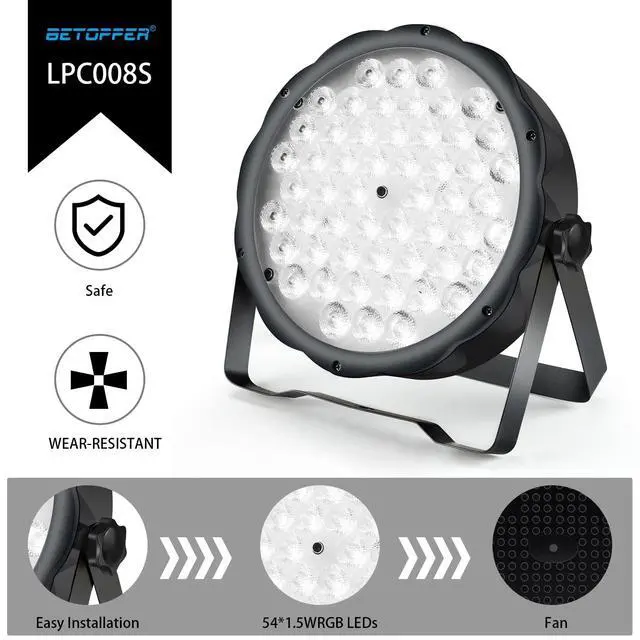 Alt view image 3 of 7 - LED Par Lights 54 x 1.5W, RGB Stage Lights DMX DJ Lighting Sound Activated with Stand, Strobe Light & Wash Par Lighting DMX for Parties, Church, Wedding, Bars, 8 Pack