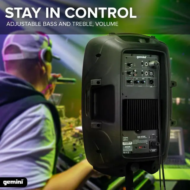Alt view image 3 of 7 - 15" Powered PA Speaker, 1000 Watts, Pole Mount (AS-2115P) | 110dB 15" powered PA, bi-amped Class AB - XLR/1/4" mic/line, RCA, AUX - fly points & 35mm pole