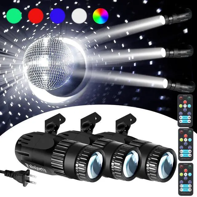 Main image of 3 Pack Disco Ball Spotlight, 15W RGB Pinspot Light with Remote, 320° Rotation, 10+ Color Effects, 65" Cord for Ceiling, Stage, Club, Party