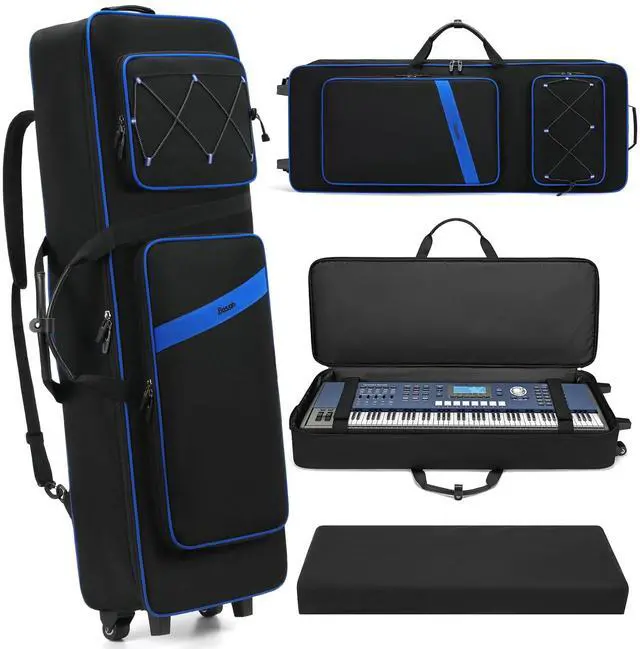 Main image of 61 Key Keyboard Case with Wheels, Internal Size: 41.7"x 14.5"x 5.7", Waterproof Padded Rolling Gig Bag Keyboard Piano Case for 61 Key Piano Keyboard (Blue)