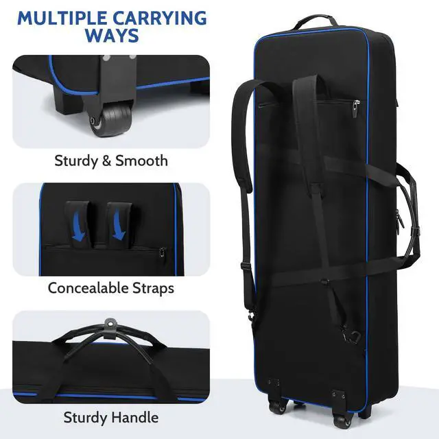 Alt view image 5 of 6 - 61 Key Keyboard Case with Wheels, Internal Size: 41.7"x 14.5"x 5.7", Waterproof Padded Rolling Gig Bag Keyboard Piano Case for 61 Key Piano Keyboard (Blue)