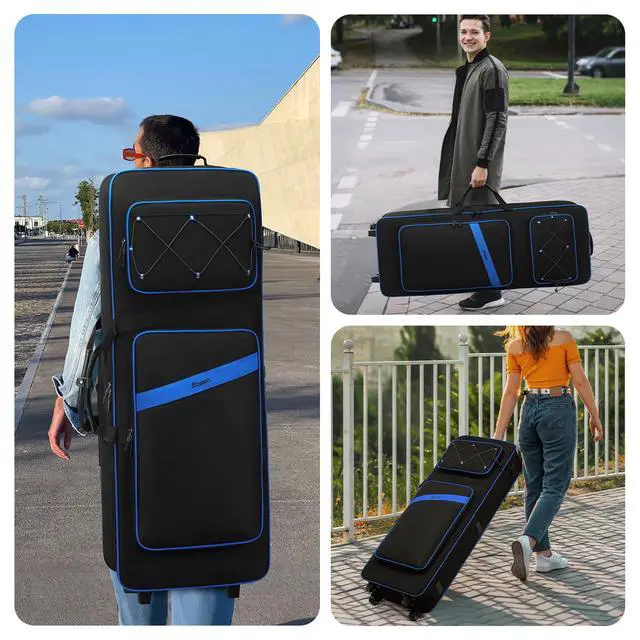 Alt view image 6 of 6 - 61 Key Keyboard Case with Wheels, Internal Size: 41.7"x 14.5"x 5.7", Waterproof Padded Rolling Gig Bag Keyboard Piano Case for 61 Key Piano Keyboard (Blue)