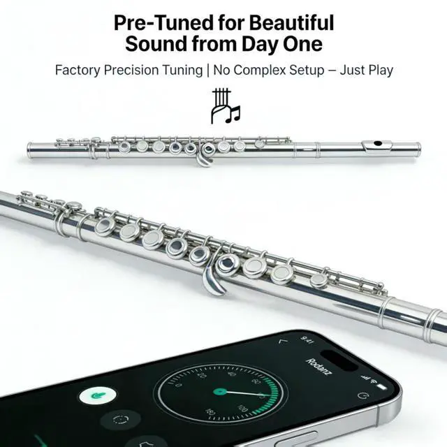 Alt view image 3 of 6 - C Flute 16 Key Closed Hole - Beginner Flute to Professional Concert Flute | Nickel/Silver Plated Flute Instrument with Cleaning Kit, Case & Tuning Rod | Flutes for Beginners, Students & Professional