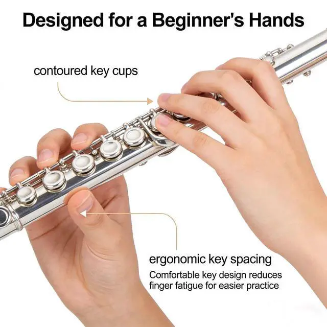 Alt view image 4 of 6 - C Flute 16 Key Closed Hole - Beginner Flute to Professional Concert Flute | Nickel/Silver Plated Flute Instrument with Cleaning Kit, Case & Tuning Rod | Flutes for Beginners, Students & Professional