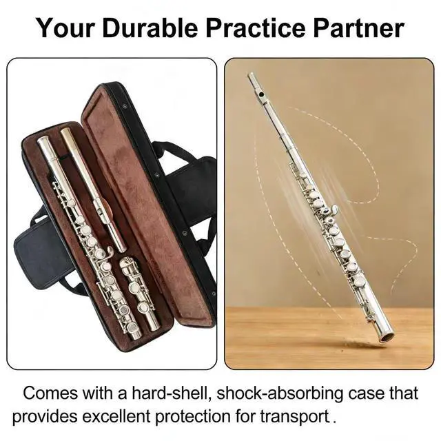 Alt view image 5 of 6 - C Flute 16 Key Closed Hole - Beginner Flute to Professional Concert Flute | Nickel/Silver Plated Flute Instrument with Cleaning Kit, Case & Tuning Rod | Flutes for Beginners, Students & Professional