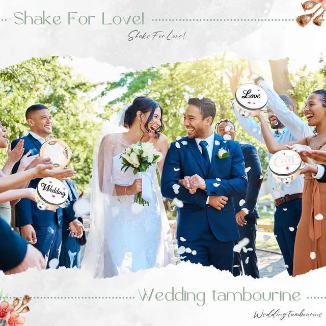 Alt view image 3 of 7 - 24 Set 6 Inch Tambourine for Adults Wooden Hand Held Drum with Metal Jingles, Gift Tags, White I Love You Printed Ribbon Percussion Gift Musical Instrument for Church Wedding Party Favor(black)