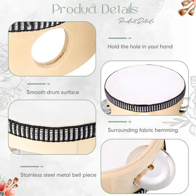 Alt view image 5 of 7 - 24 Set 6 Inch Tambourine for Adults Wooden Hand Held Drum with Metal Jingles, Gift Tags, White I Love You Printed Ribbon Percussion Gift Musical Instrument for Church Wedding Party Favor(black)