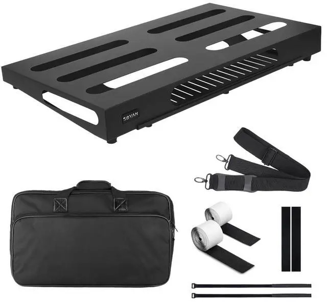 Main image of 22" x 12.5" Guitar Pedal Board with Power Supply Tray | Includes Carry Case & Mounting Tapes, Power Supply Storage, Steel Material