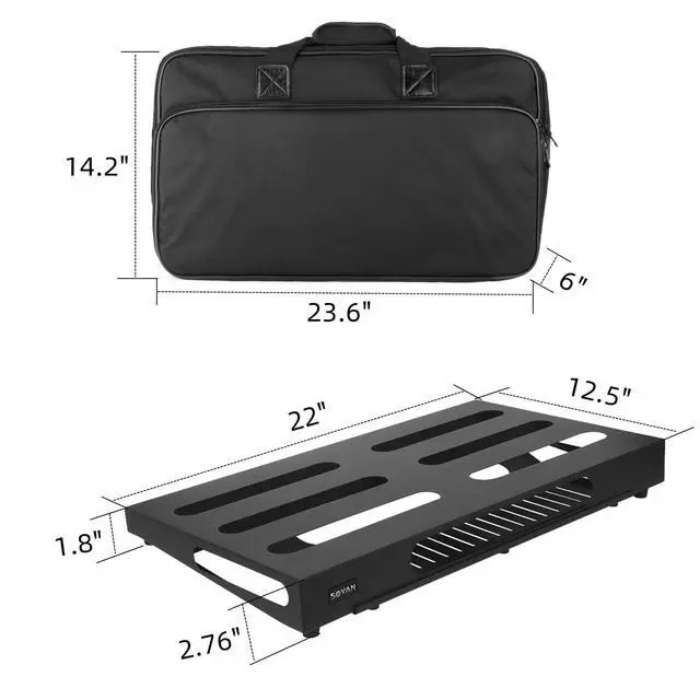 Alt view image 7 of 7 - 22" x 12.5" Guitar Pedal Board with Power Supply Tray | Includes Carry Case & Mounting Tapes, Power Supply Storage, Steel Material