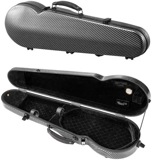 Main image of 4/4 Full Size Violin Case, Built-in Hygrometer, Lightweight Portable Travel Carrying Bag, with Plush Lining, Dual Shoulder Straps, Anti-Scratch, Professional Triangular Shape, for Violin, Black