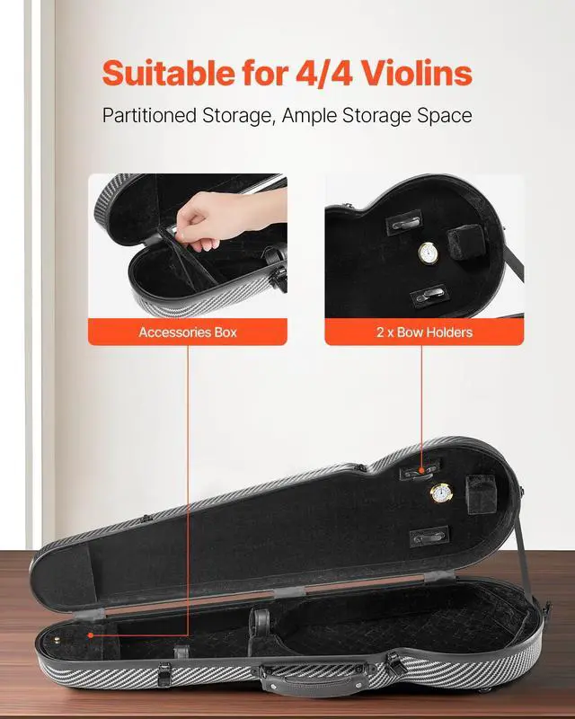 Alt view image 3 of 7 - 4/4 Full Size Violin Case, Built-in Hygrometer, Lightweight Portable Travel Carrying Bag, with Plush Lining, Dual Shoulder Straps, Anti-Scratch, Professional Triangular Shape, for Violin, Black