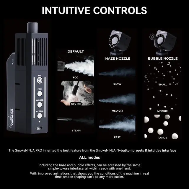 Alt view image 7 of 7 - SmokeNINJA PRO Portable Fog Machine, Improved Overheating Protection 3 Minutes Single Burst Output 3x Faster Recovery USB-C Control for Superior Fog, Steam, and Dry Ice Effect(PRO KIT)