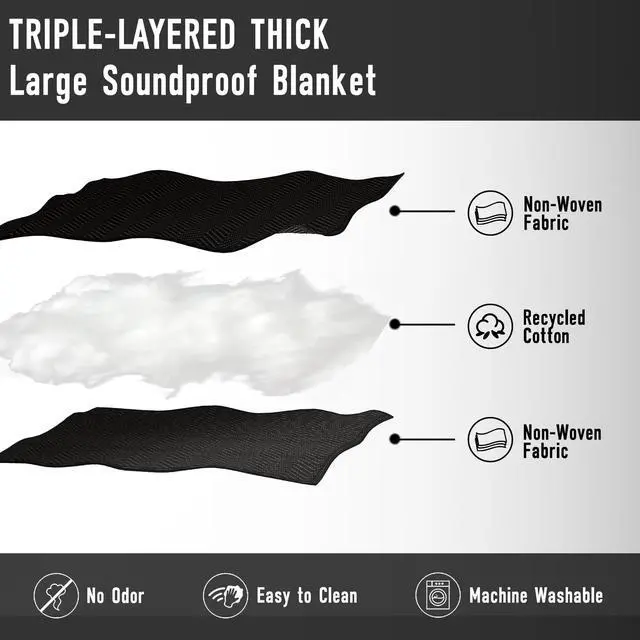 Alt view image 3 of 7 - 2PCS Large Sound Dampening Blanket,96" x 80" Sound Absorbing Studio Blanket,Noise Cancelling Studio Acoustic Blanket Curtain/Light Blocker/Moving Blanket